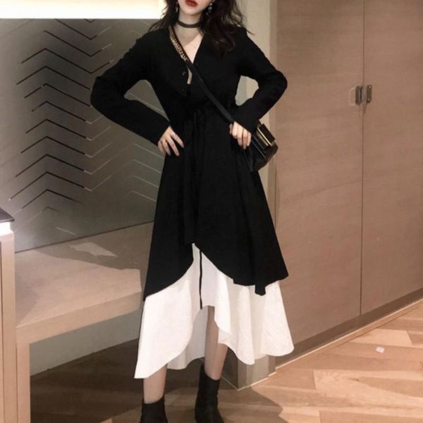 

casual dresses plus size shirt dress women spring 2021 vintage ruffle tunic vestidos v neck solid party robe femme, Black;gray