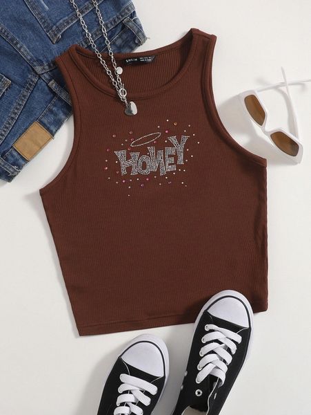 

honey rhinestone detail tank d53q#, White