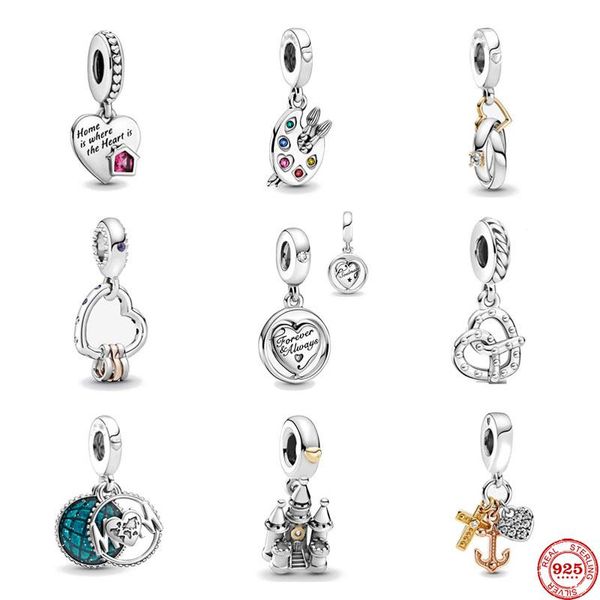 Другое подходящее оригинальное браслет Charms 925 Серебряная палитра художника Love My Home Dangle Bead Diy Jewelry Make Berloque