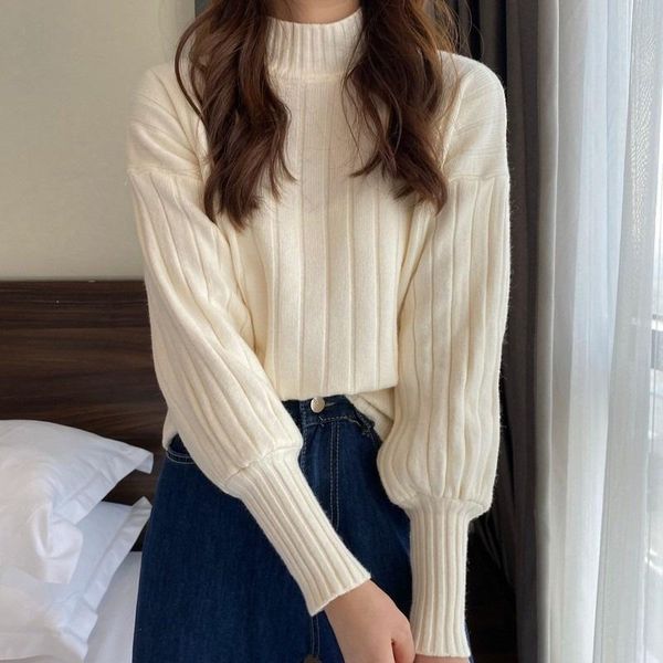 

women's sweaters half high collar bottomed sweater clothing spring and autumn 2021 lazy wind loose outer top, White;black