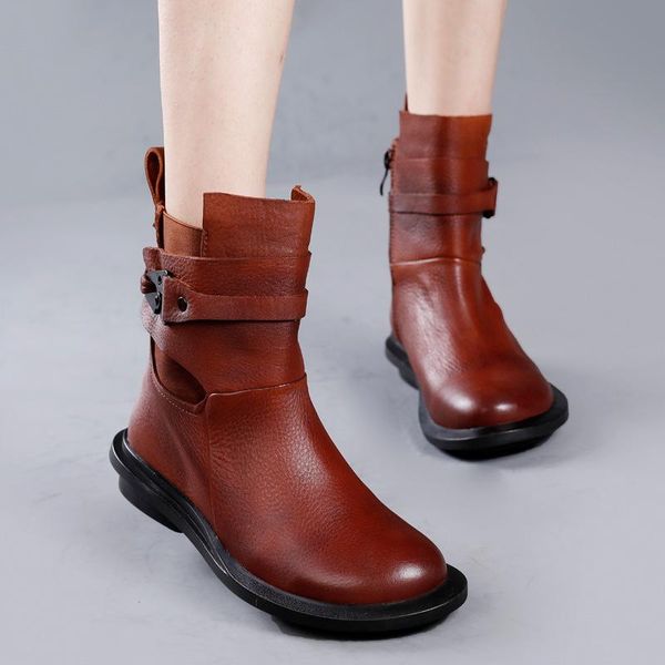 

boots birkuir genuine leather women handmade shoes buckle short zippers ankle concise leisure ladies, Black