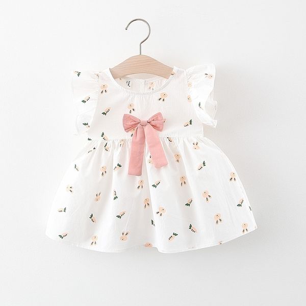 Kleinkind Kinder Kleid Kleinkind Mädchen Kurzarm Gedruckt Prinzessin Sommer Nette Baby Schleife 0-24 Monate 210515