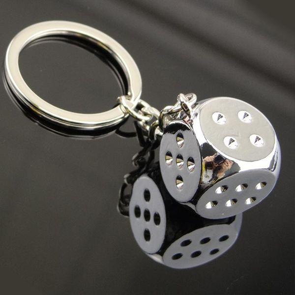 

keychains creative entertainment mahjong dice keychain cute solid geometry model toy keyring metal square pendant key chain auto charm, Silver