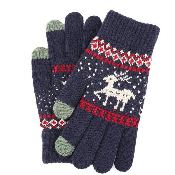 

five fingers gloves christmas deer printed warm female winter thick fashion knitted full finger autumn men women mittens, Blue;gray