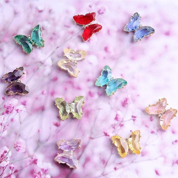 

5/10pc butterfly nail decoration crystal sparkly design for art diamond 10 colors pattern1, Silver;gold