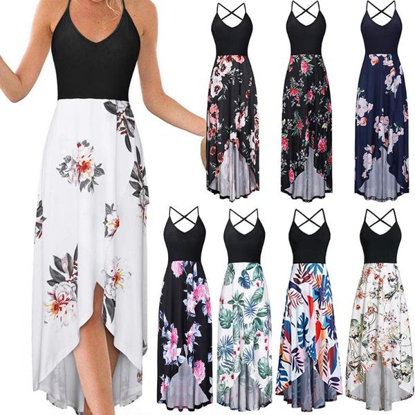 

casual dresses faldas largas sleeveless halter backless fashion european and american v-neck patchwork print dress street hipster summer 202, Black;gray