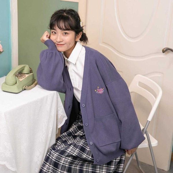 harajuku cardigan donna maglione autunno prep cardigan universitari giapponesi carino dolce top camicia allentata con scollo a V 210526