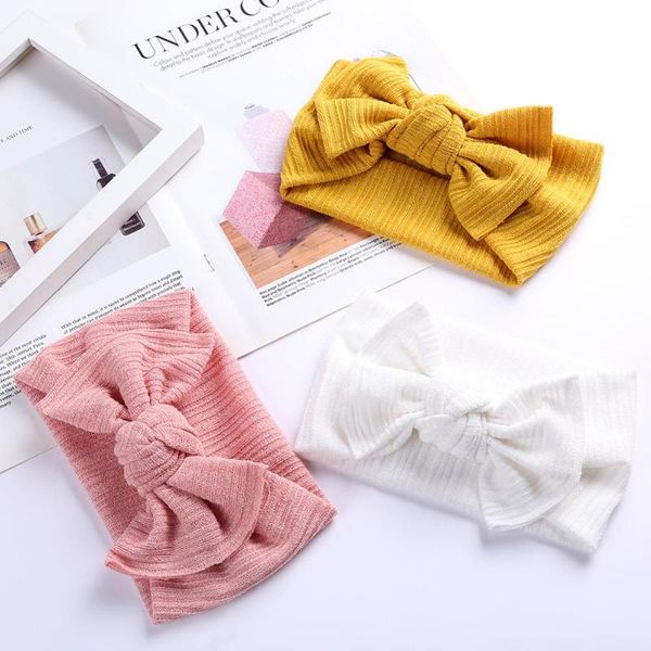 

solid ribbed crochet knit baby headband 3m-5t woolen yarn hair bow tie knot bands wide headwrap arrival accessories, Slivery;white