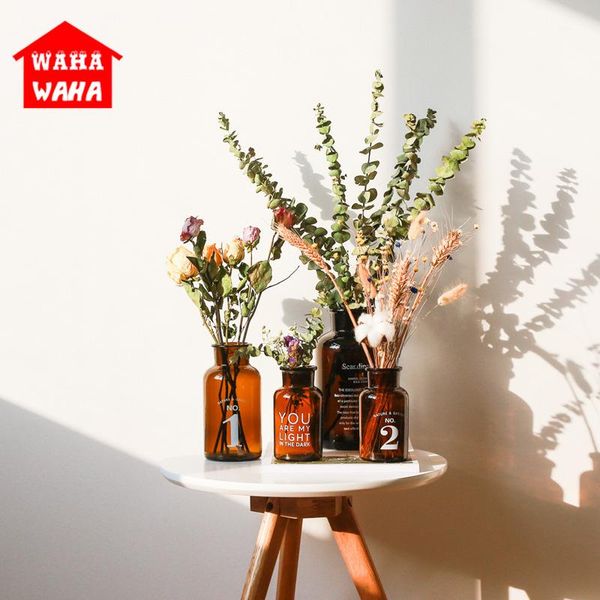 

vases creative nordic brown transparent glass dried flower plant bottle terrarium containers living room table decoration