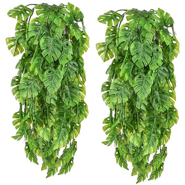 

decorative flowers & wreaths 2 pcs artificial hanging plants fake vine rattan monstera leaves greeny outdoor uv resistant