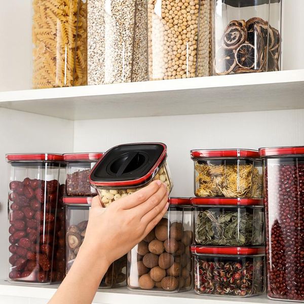 

600/1300/2000ml storage container plastic kitchen refrigerator noodle box multigrain tank transparent sealed bottles & jars