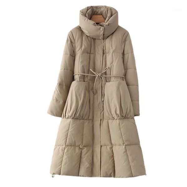 

women's jackets down cotton padded jacket winter temperament leisure slim fit waist stand collar lengthened, Black;brown