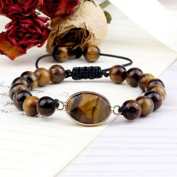 

beaded, strands classic tiger eye bracelet round beaded natural stone braided adjustable bracelets&bangles friendship men/women handmade jew, Black