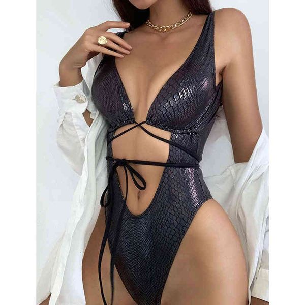 

women's swimwear snake bright female hollow swimsuit impression out suit from a high-cut piece rope monokini bodysuit, White;black
