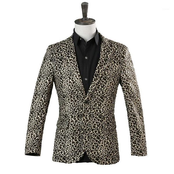 

men's suits & blazers leopard print coat stage costume suit single breasted casual regular men blazer, White;black