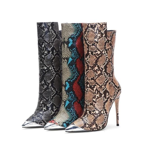 

boots printed python thin heel booties, Black