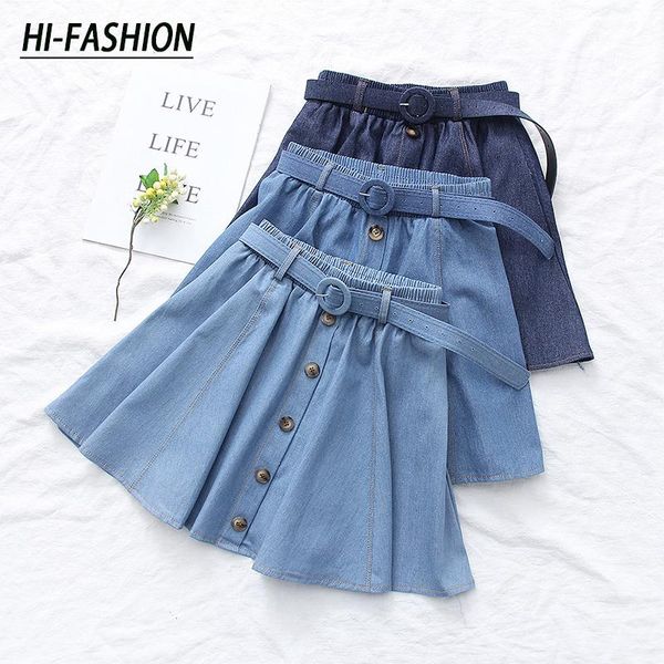 

skirts sweet cotton mini women with belt femme 2021 summer jean for girls pleated denim womens female blue, Black