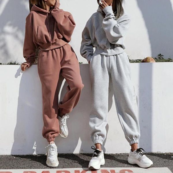 

women's two piece pants solid women tracksuit casual hoodies sweatshirt pant set large pocket waist tied hoodie for daily workout stree, White