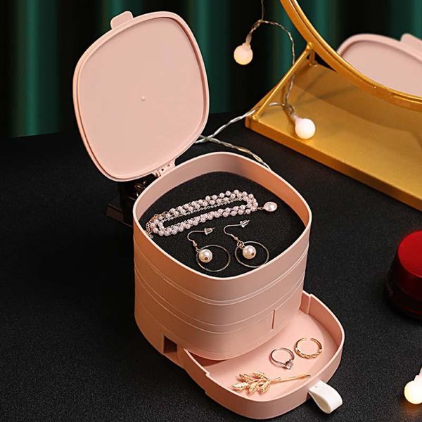 

jewelry pouches, bags storage box multilayer rotating plastic stand earrings ring cosmetics beauty container organizer, Pink;blue