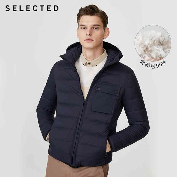 

selected men's pure color parka cloth winter hooded coat zip-through down et s|419412519, Black;white