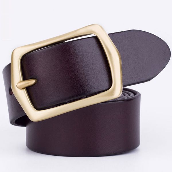 

men women solid belt mans genuine leather black khaki color gold needle buckle designer cowhide cowboy belts for mens luxury waistband, Black;brown