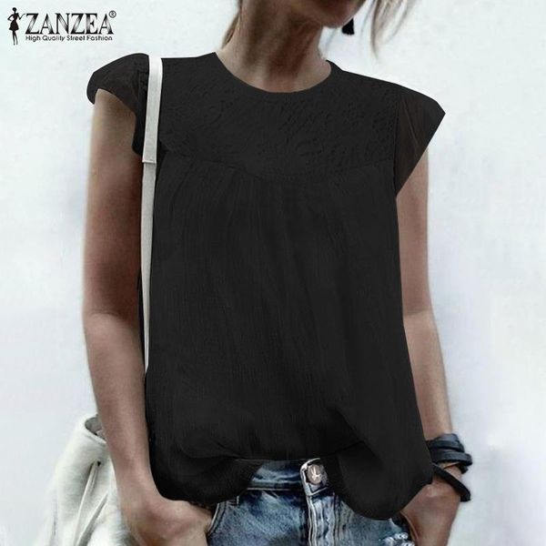 

women's blouses & shirts women summer sleeveless ruffle blouse floral lace crochet elegant solid casual shirt lady oversized wor, White