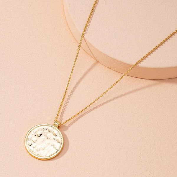 

chokers 2021 trendy hip-hop style simple single round harmmed pendant necklace for women, Golden;silver