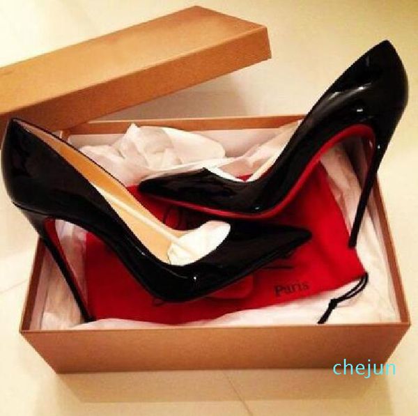 

designer- women pumps red bottoms high heel shoes pointed toes 8cm 10cm 12cm designer wedding shoe shallow leather shoes, Black