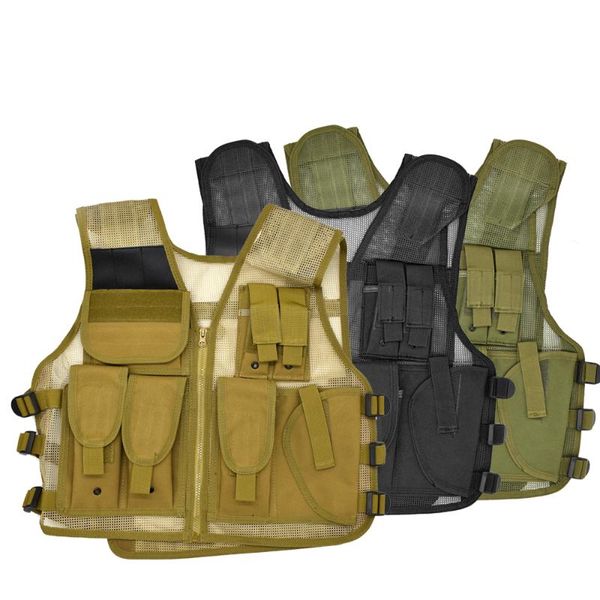 

hunting jackets adjustable tactical vest lightweight breathable mesh molle army military training for outdoor fishing, Camo;black