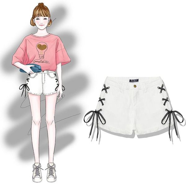 

women's shorts 2021 fashion women summer fringed bandage loose high waist denim, White;black