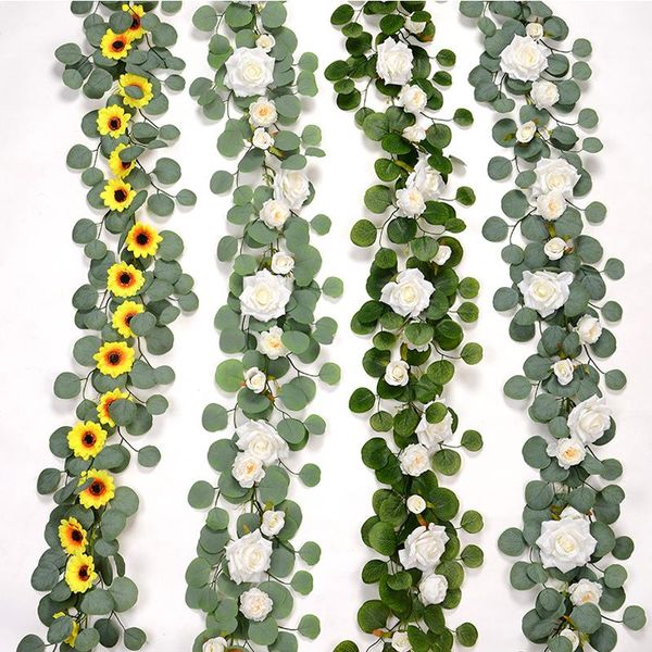 

decorative flowers & wreaths decor 180cm artificial silk rose vine green plants eucalyptus garland fake flower ivy wreath for wedding hangin