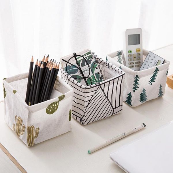 

storage basket waterproof cotton linen finishing box desk stationery cosmetic tools for home deskaccessories baskets