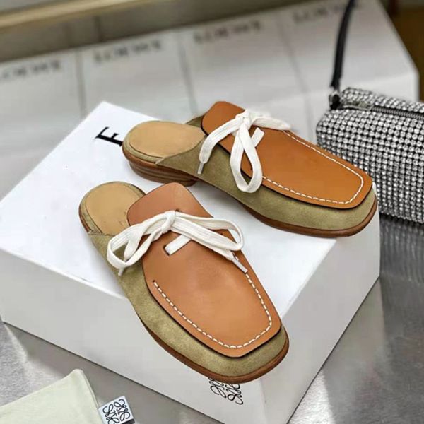 

slippers sandals early spring 2021 new net red tide lo square muller shoes casual lace up baotou lazy half slippers women's flat zly zl, Black