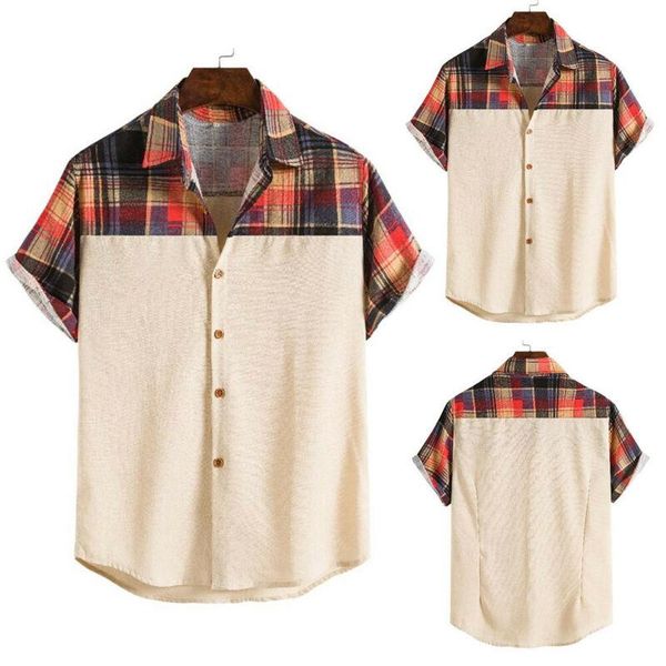 

men's t-shirts mens short sleeve summer beach patchwork botton up loose casual, White;black