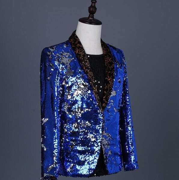 

men's suits & blazers singers magician flip sequins blazer men designs jacket mens stage clothes dance star style dress punk rock mascu, White;black