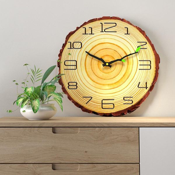 

wall clocks modern minimalist style wood grain clock nordic creative living room mute annual ring quartz