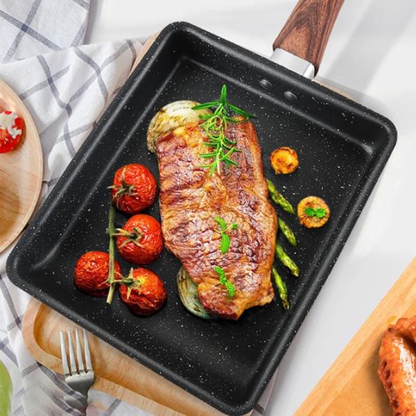 

pans japanese omelette frying pan tamagoyaki egg wood handle nonstick fry pancake for gas induction cooker kitchen gadget