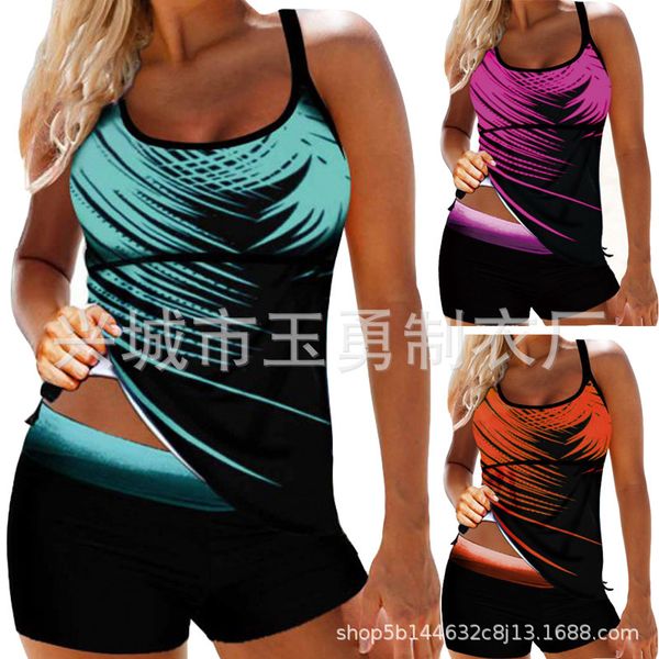 

2021 new thin conservative women's flat angle tankini swimsuit, White;black