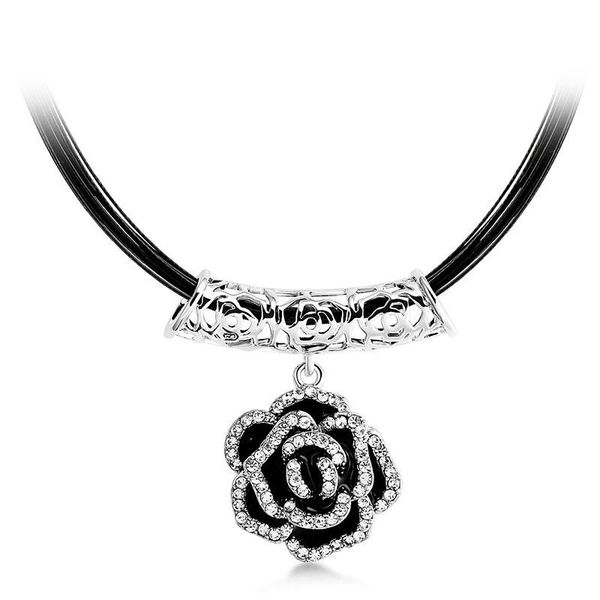 

pendant necklaces trendy black rose necklace for women fine alloy jewelry, Silver