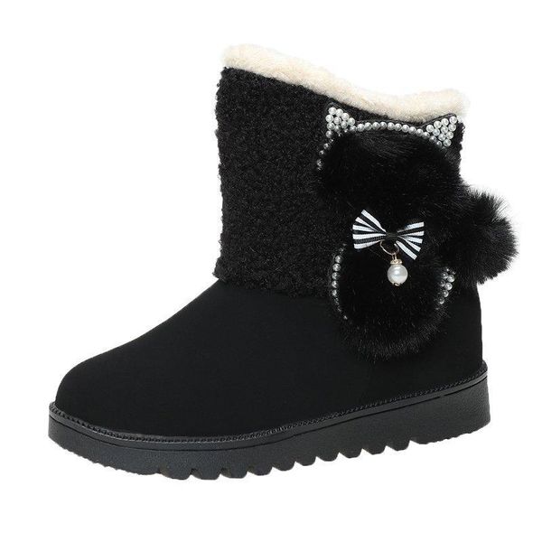 

boots snow women winter korean students' women's cotton shoes ins short tube and plush warm, Black