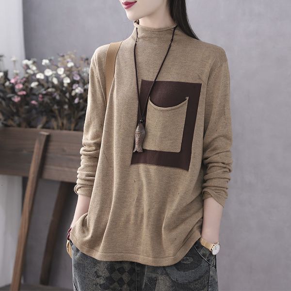 

tees vintage shirt and autumn long female mesh half turtleneck high pocket casual sweater f2356 68ck, White