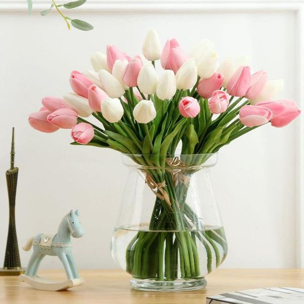 

6pcs beauty real touch flowers latex tulip flower artificial bouquet fake bridal decorate for wedding decorative & wreaths