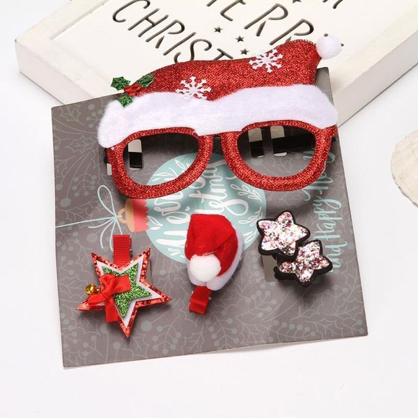 

hair accessories christmas lovely cute girls clip set for party make up and gift with star deer glass hat child decoration kid headwear, Slivery;white
