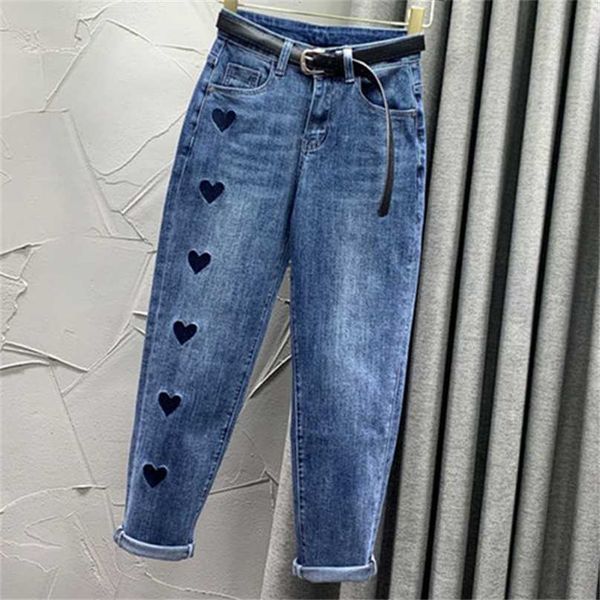 

women denim harem pants loose casual korean mom jean boyfriend jeans for women mid waist plus size 211112, Blue