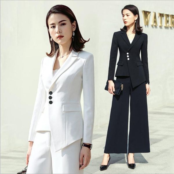 

women's small suit 2021 winter slim temperament spring and autumn models wide leg pants fashion two-piece tx84 two piece, White
