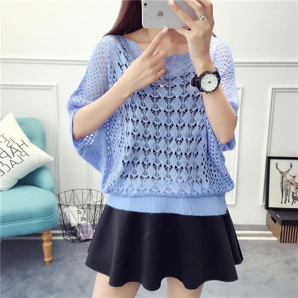 

women's sweaters xia and han version hollow knitted sweater, thin large size net cover, sunscreen loose bat shirt, White;black