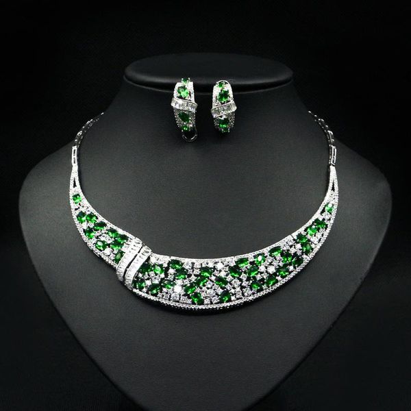 

earrings & necklace luxury multicolor zircon for women pendientes wedding dresssing fashion 2021 trendy gift set jewelry sets, Silver