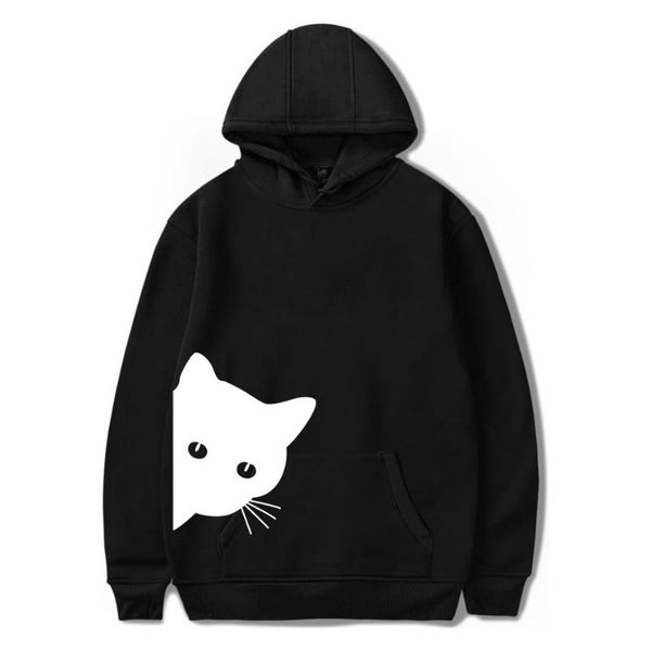 

women's hoodies & sweatshirts cat looking out side oversized hoodie sweatshirt men/women japan harajuku kawaii cute cartoon clothes str, Black