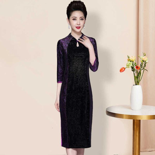 

luxury party evening dress 2021 spring and autumn medium long sleeve cheongsam improved 's banquet -in-law chine, White;pink