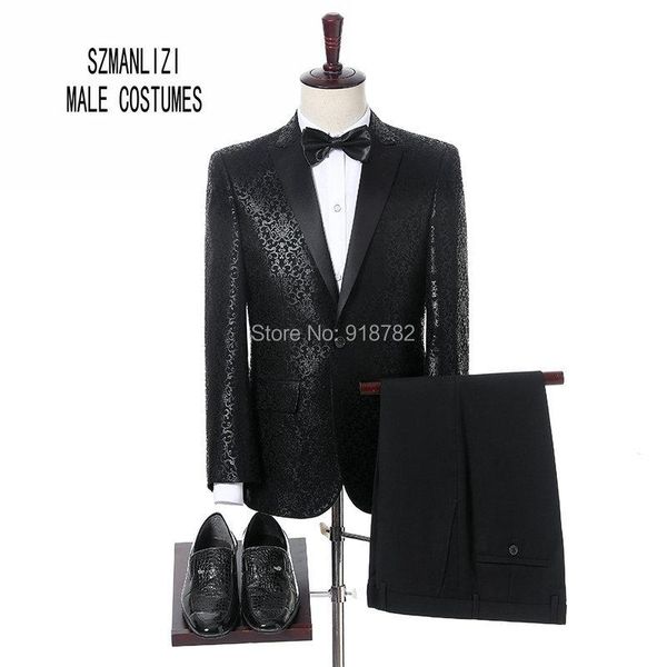 

business suit 2021 vestido brand men suits black jacquard weave print tuxedo slim fit terno masculino wedding for men's & blazers, White;black